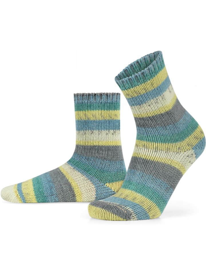 2 Paar Gestrickte Wollsocken Bunt-geringelt in Blau