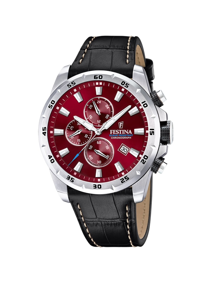 Herrenuhr Chronograph Schwarz/Rot