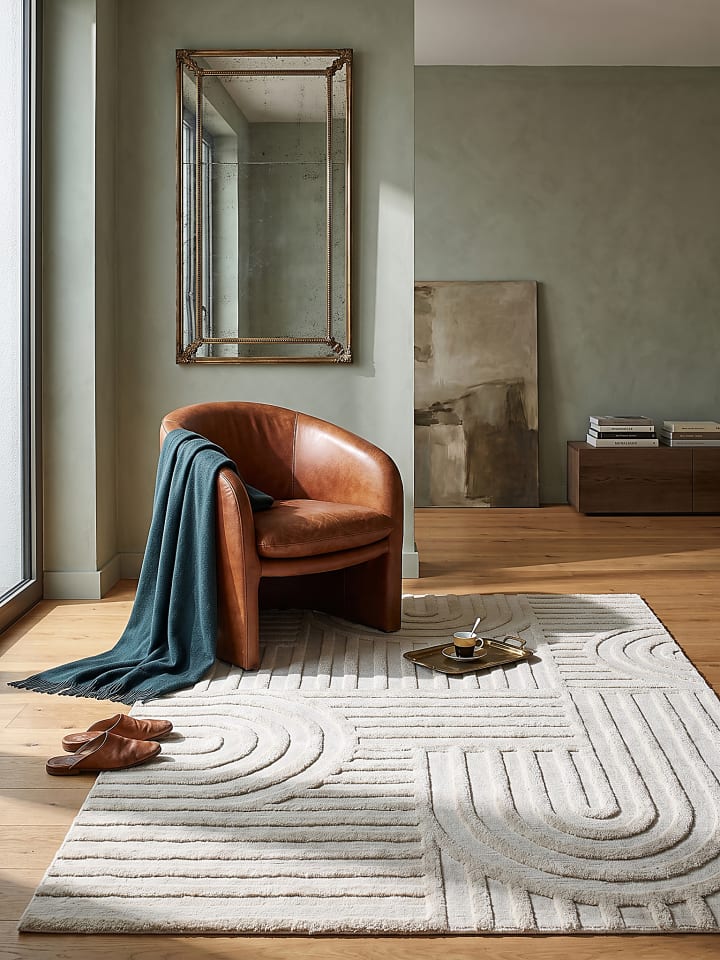 Langflor-Teppich für Fußbodenheizung ENRICK skandinavisch Wohnzimmer in Creme