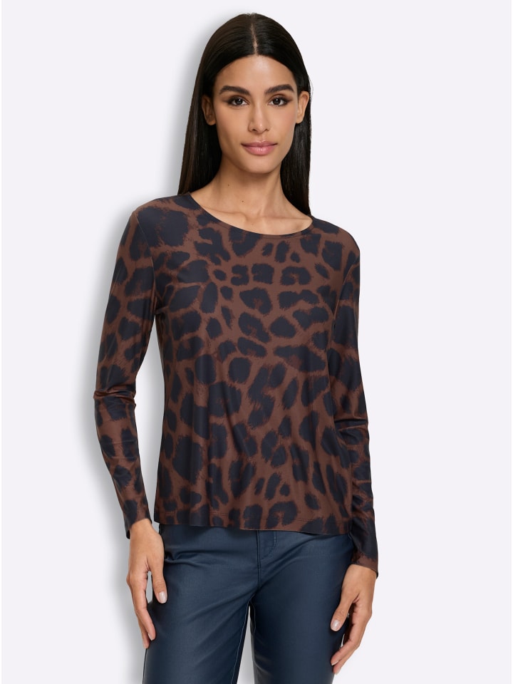 Druck-Shirt in braun-marine-bedruckt