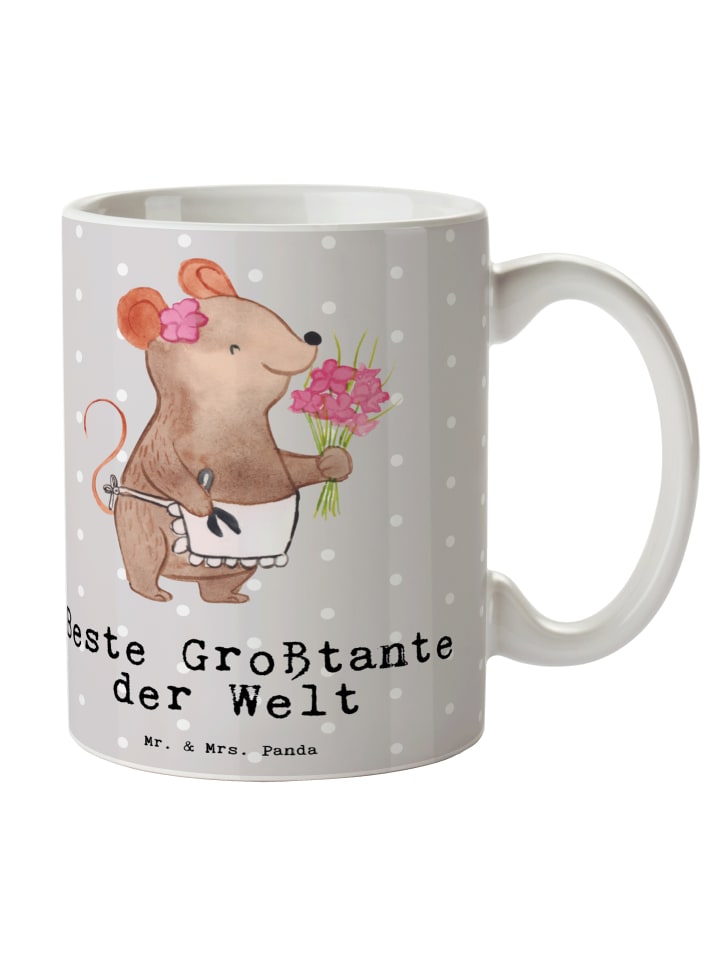 Becher Maus Beste Großtante der Welt mit Spruch in Grau Pastell