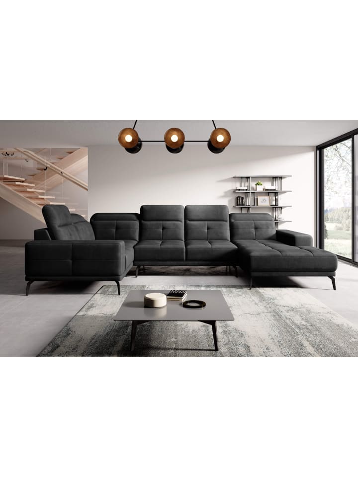 Nevido Recamiere Links in Asphalt - (L) 201 x (B) 350 x (H) 77 cm