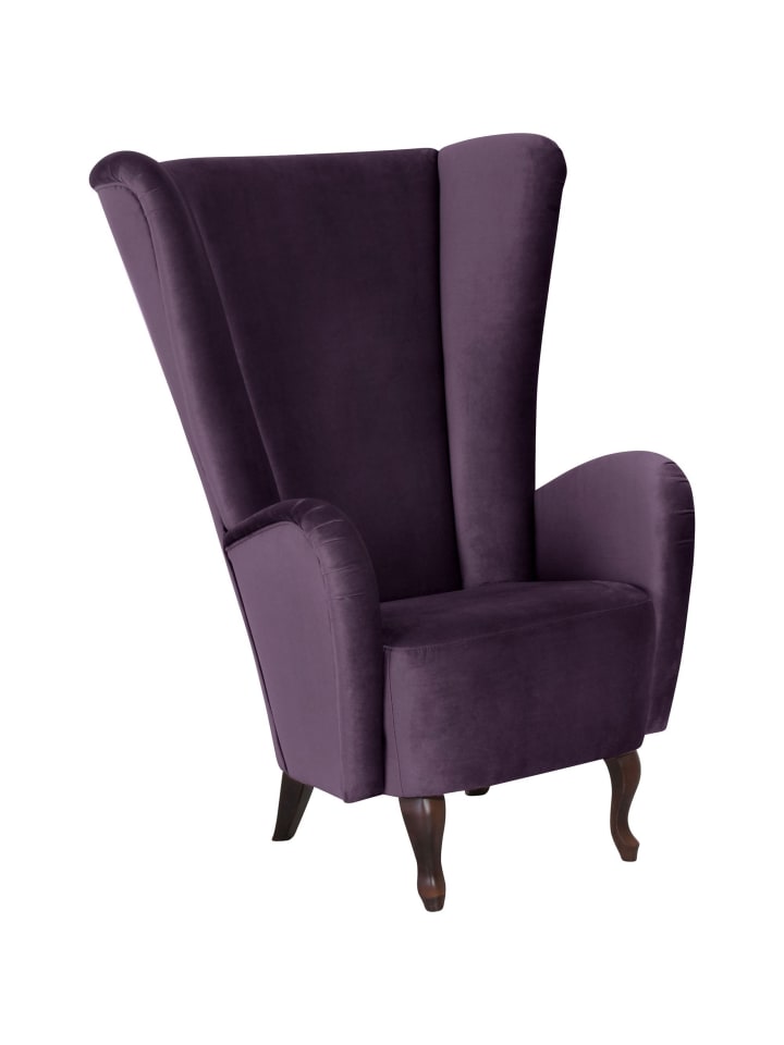 HOCHLEHNSESSEL Kailey Bezug Samtvelours Buche nussbaum dunkel / purple