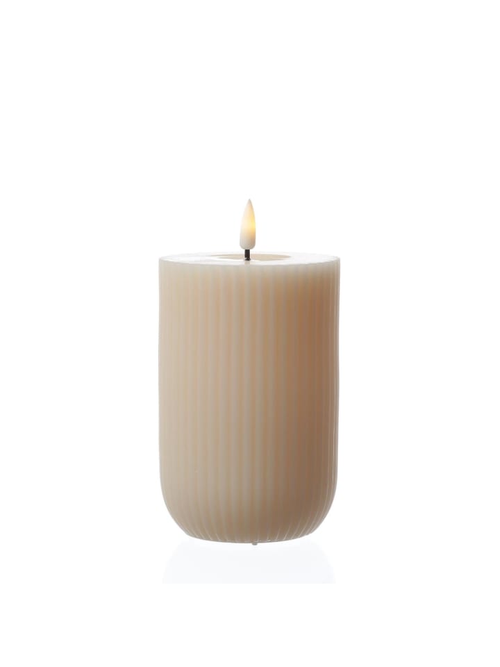 LED Kerze Mia gerillt Echtwachs mit Rillen H: 12,5cm D: 8cm in creme