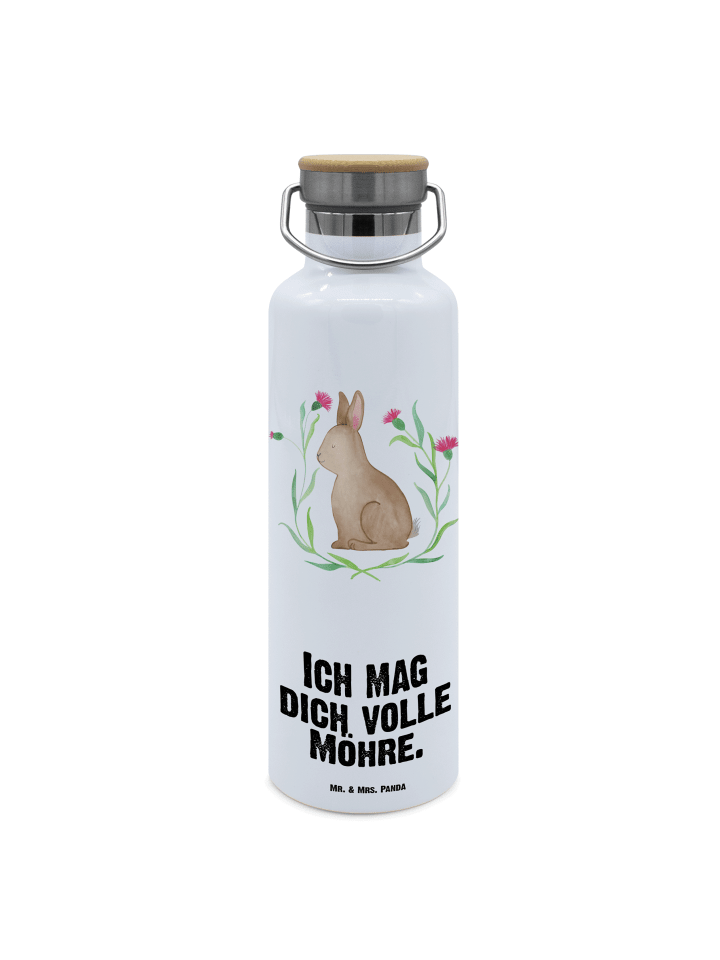 Wasserflasche Hase Sitzen mit Spruch in Weiß