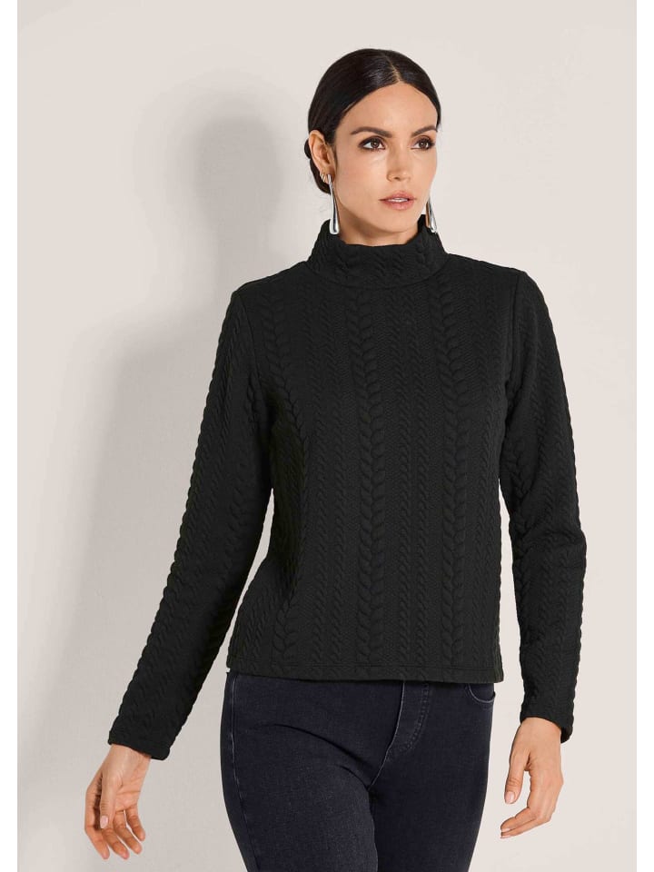 Sweatshirt mit Zopfstruktur in schwarz