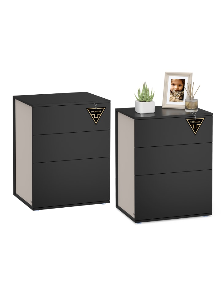2er-Set: Nachttisch in Tintenschwarz - (B)45 x (H)58.7 x (T)35 cm