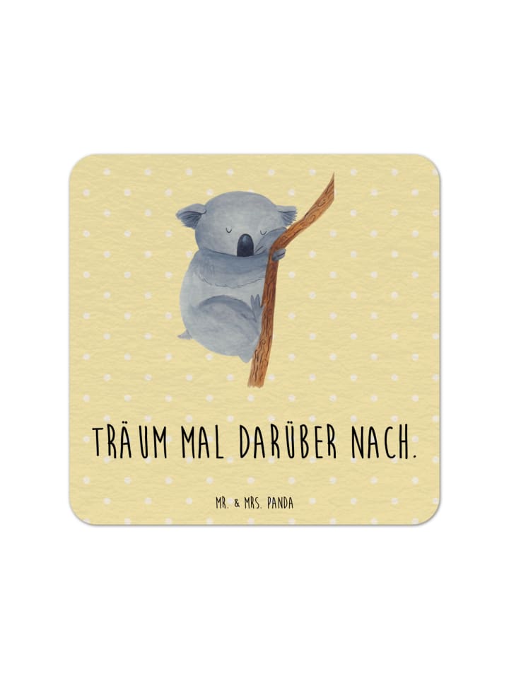 Glasuntersetzer Koalabär mit Spruch in Gelb Pastell