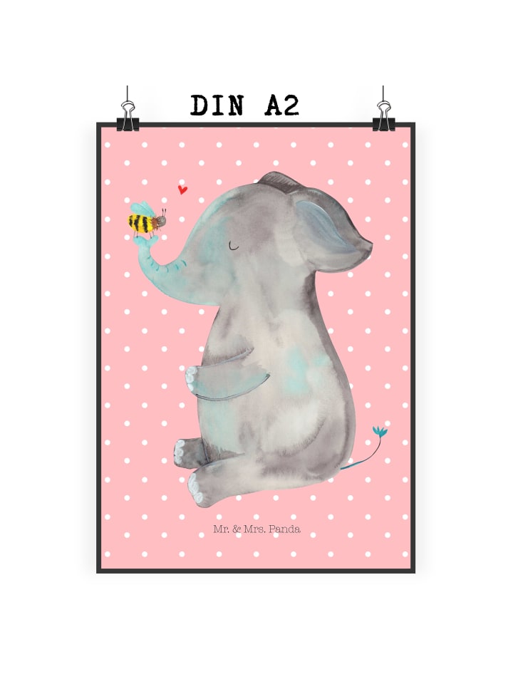 Plakat Elefant Biene ohne Spruch in Rot Pastell