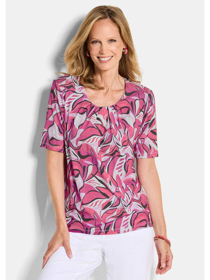 Cityshirt mit Blätter-Motiv in pink / gemustert