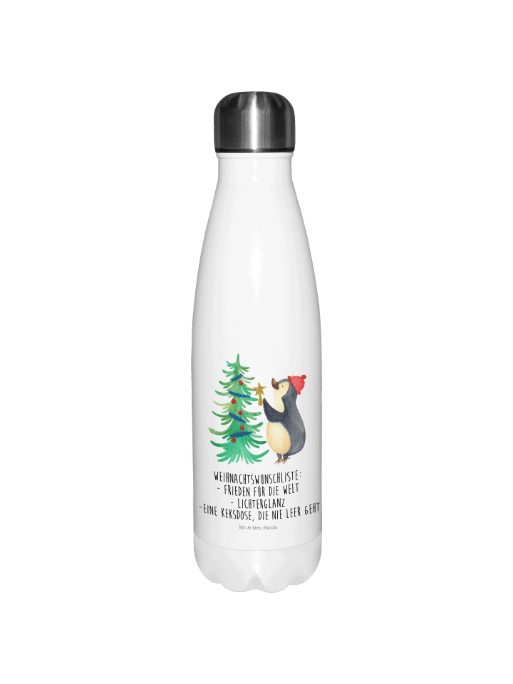 Thermos Pinguin Weihnachtsbaum mit Spruch in Weiß