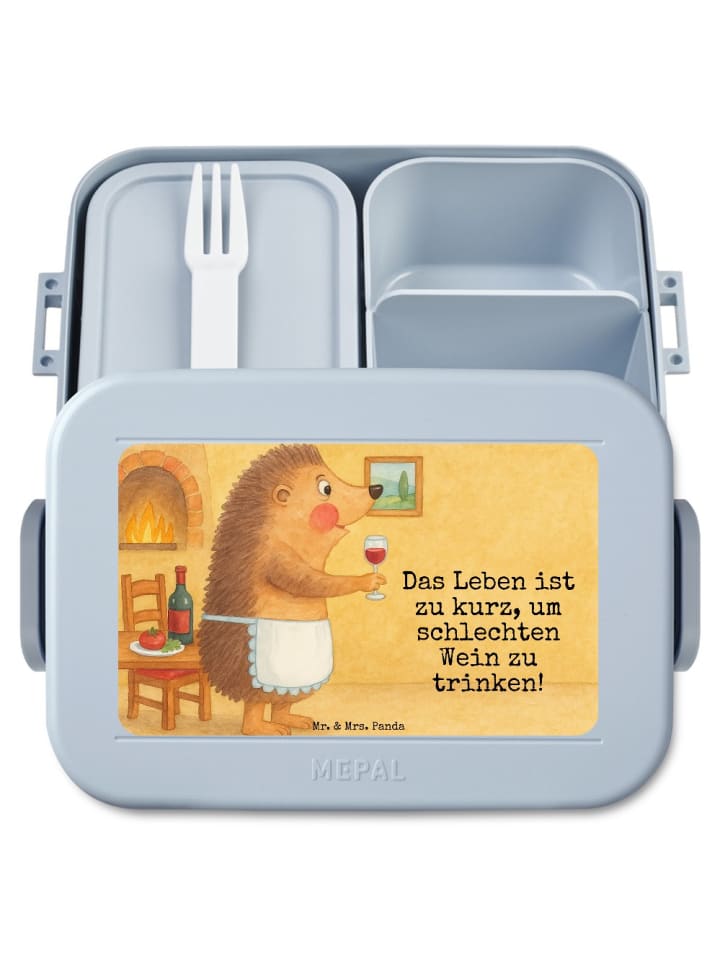 Brotdose Igel Wein Design mit Spruch in Blau Pastell