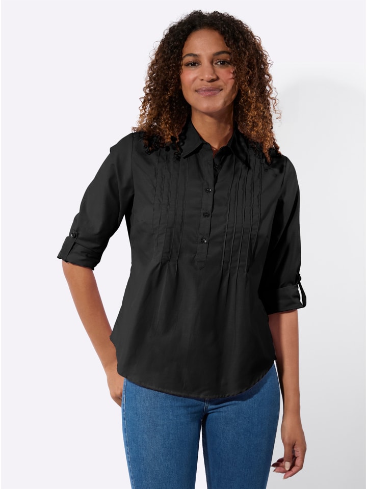 Biesen-Bluse in schwarz