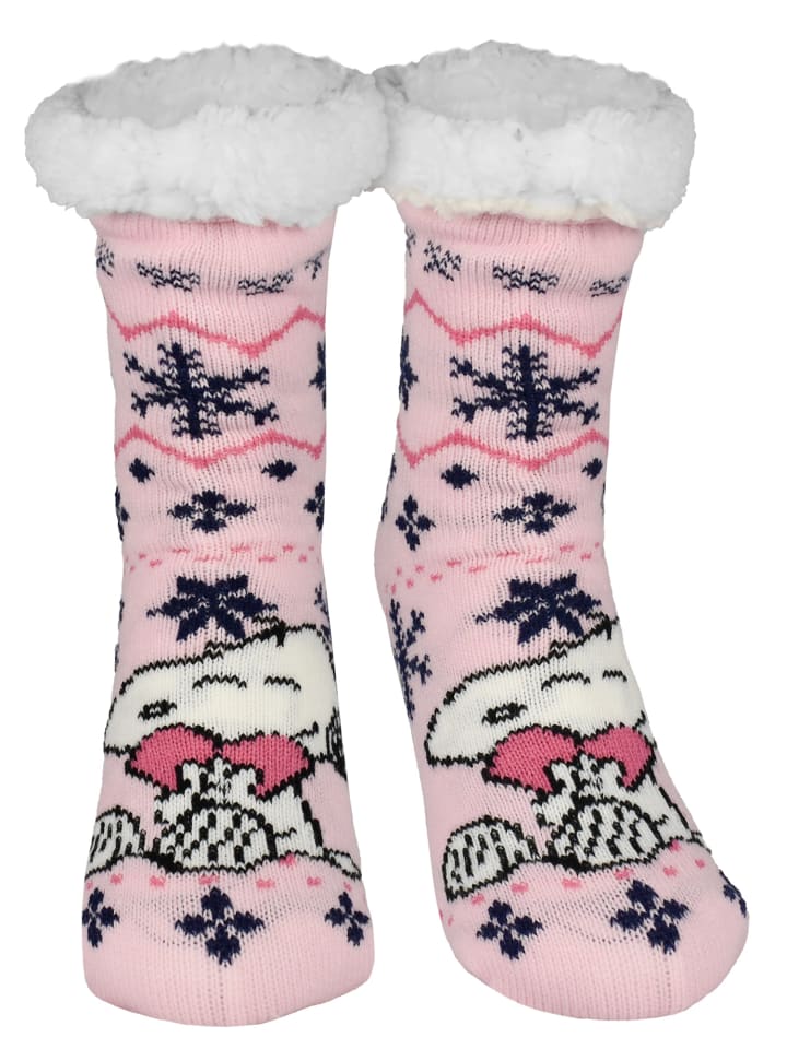 Peanuts Snoopy Hüttensocken Haussocken Kuschelsocken Socken in rosa