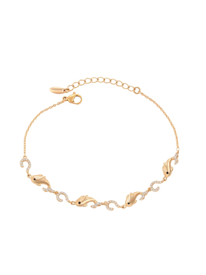 Women Chain Link Bracelet With Rhinestones in Rose Gold