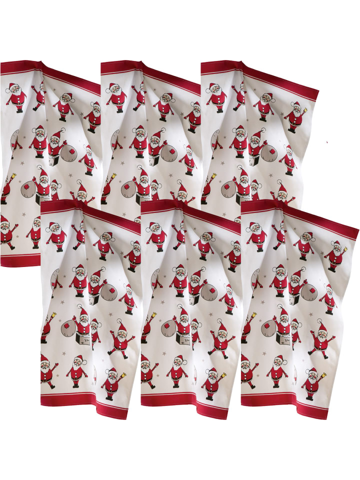 Baumwolle Geschirrtuch Multipack in 6er.Pack Santa Claus