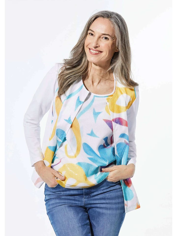 Jerseyjacke mit Pailletten in weiß / gemustert