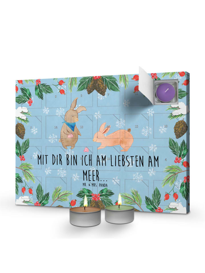 Adventskalender Hasen Muschel mit Spruch in Eisblau