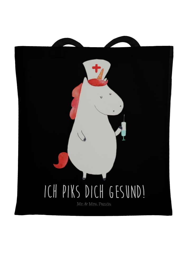 Tasche Einhorn Krankenschwester mit Spruch in Schwarz