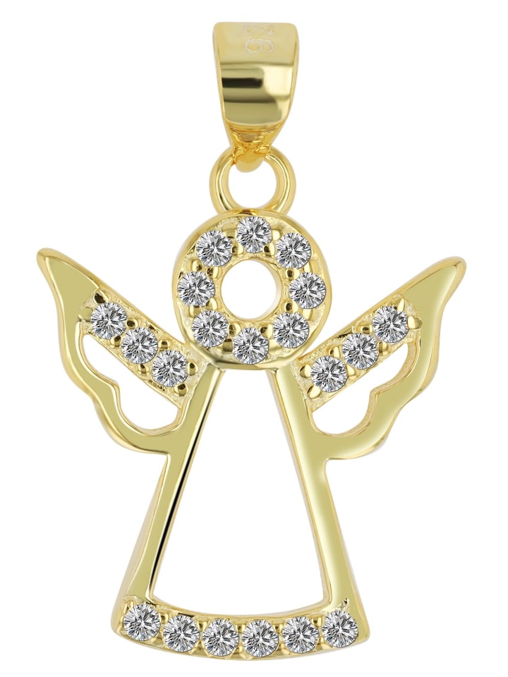 Damen Anhänger – Engelanhänger aus 925 Silber mit Zirkonia in gold