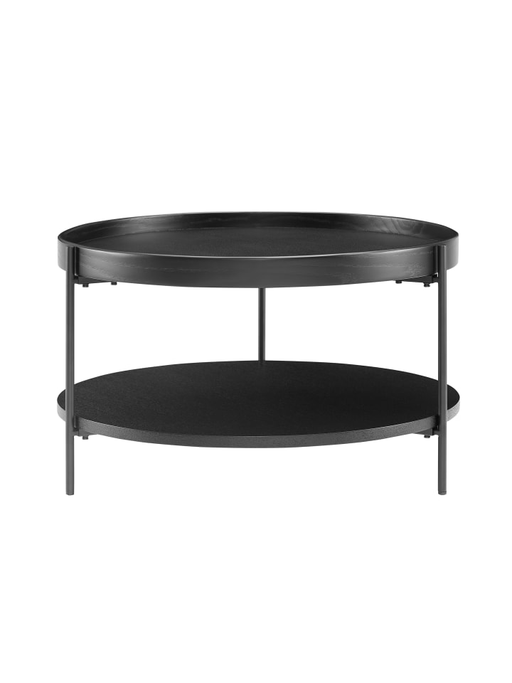 Couchtisch Ø 69 cm mit Metallgestell matt und 2 Ablageflächen in Schwarz