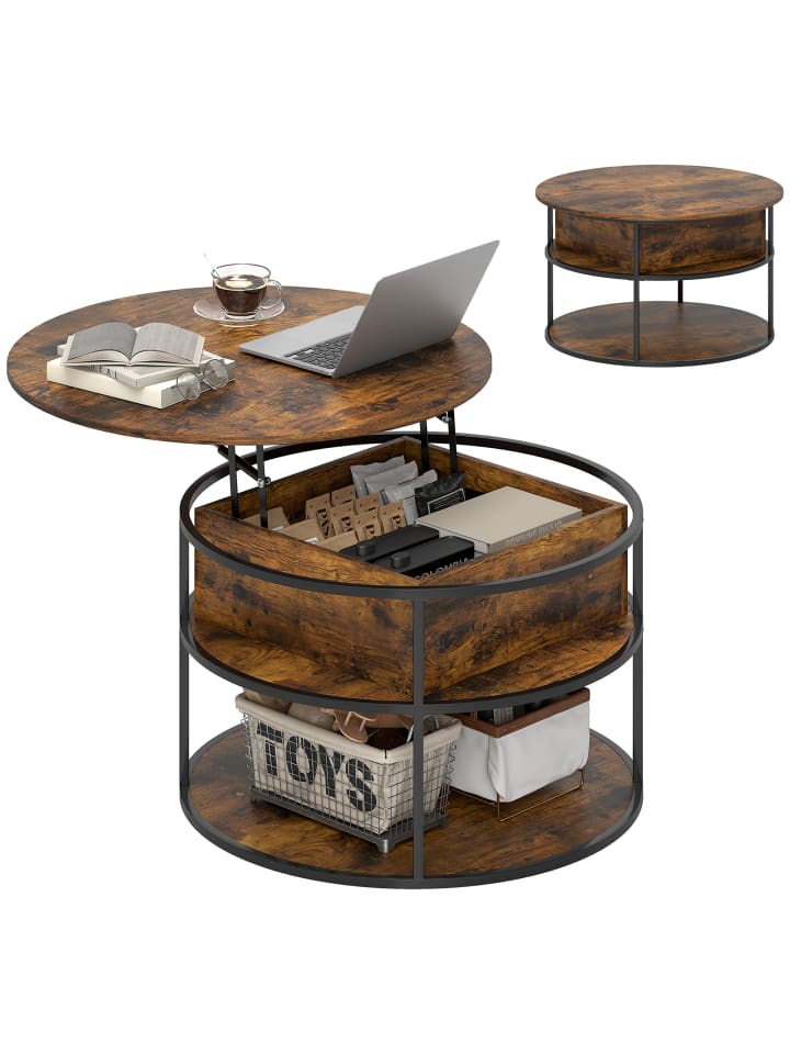 höhenverstellbarer Couchtisch in Braun 80L x 80B x 61,5H cm