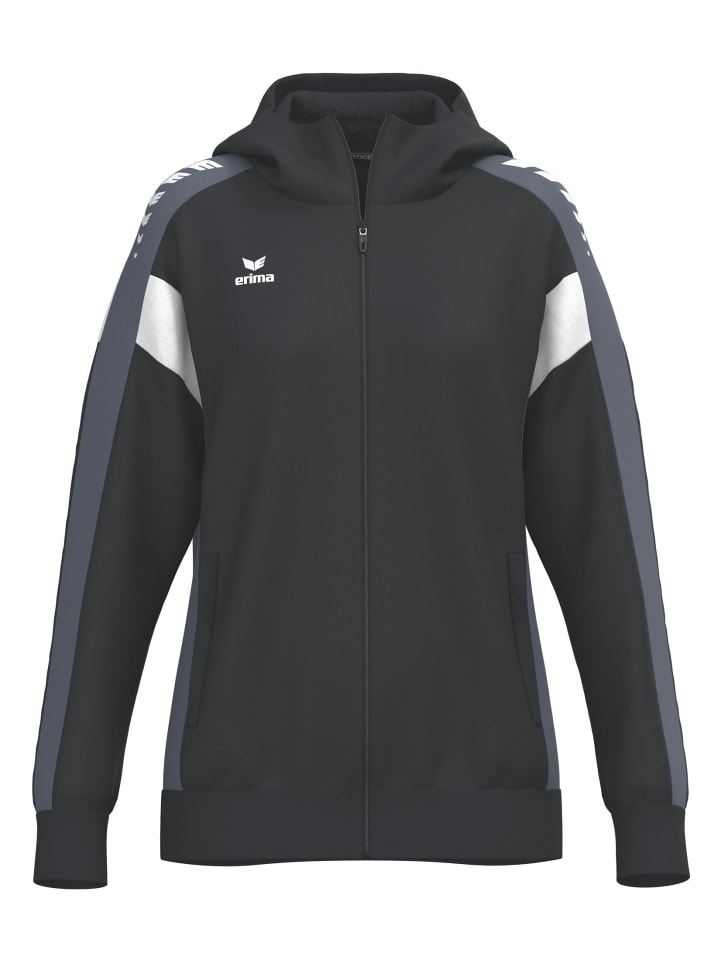 Damen Trainingsjacke mit Kapuze in schwarz/weiss