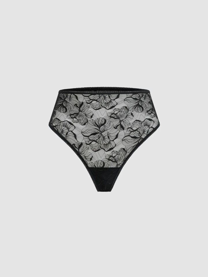 SLEEK LACE HIGH WAIST STRING in schwarz