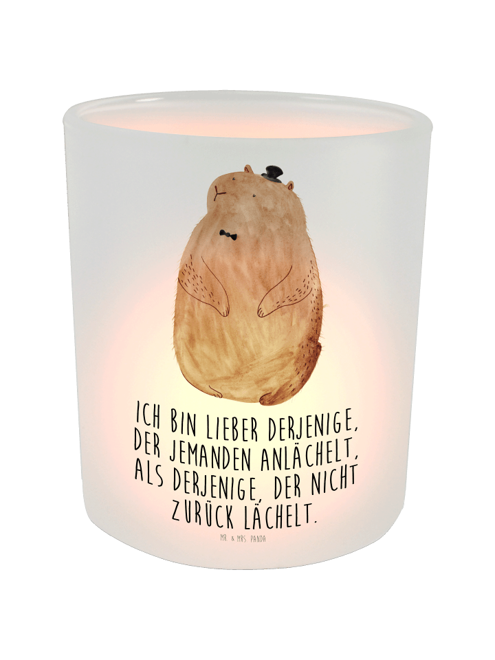 Kerzenhalter Murmeltier mit Spruch in Transparent