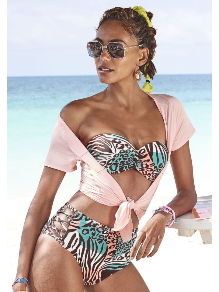 Bügel-Bandeau-Bikini-Top in türkis-bedruckt