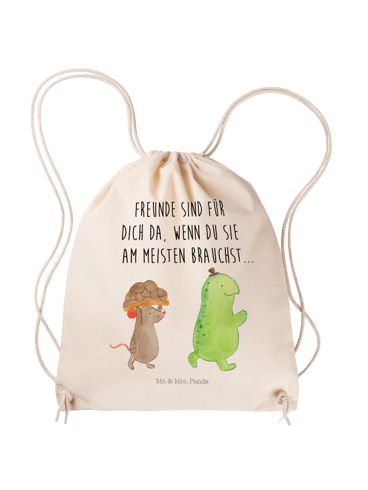 Sportbeutel Schildkröte Maus mit Spruch in Creme