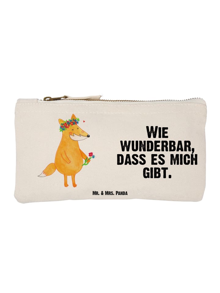 Pouch Fuchs Blumen mit Spruch in Weiß