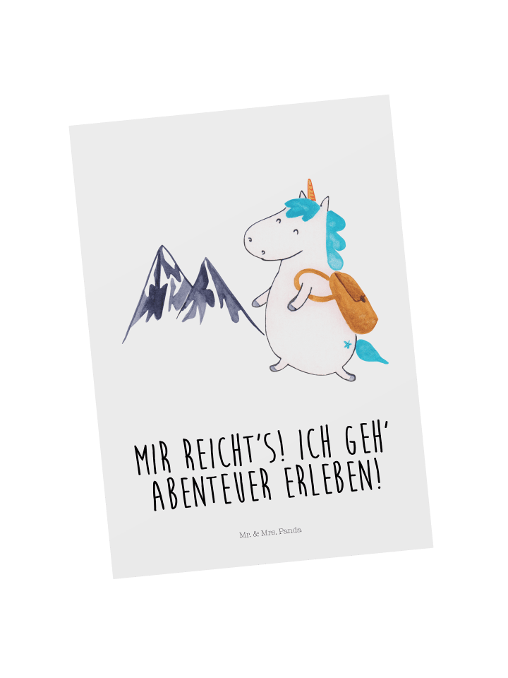 Grußkarte Einhorn Bergsteiger mit Spruch in Weiß