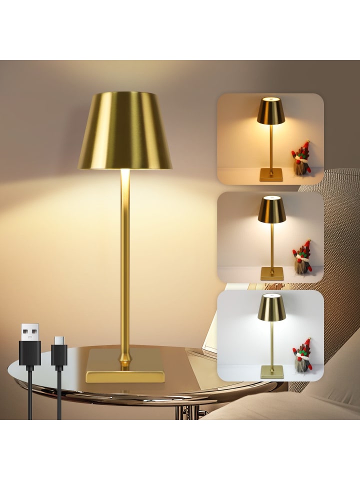 LED Tischleuchte in gold USB Akku Touch Dimmbar Kabellose Nachtlampe
