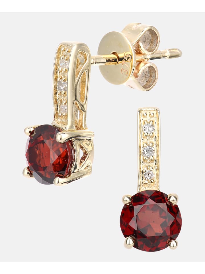 Ohrhänger aus 375 Gelbgold mit Diamant mit Granat
