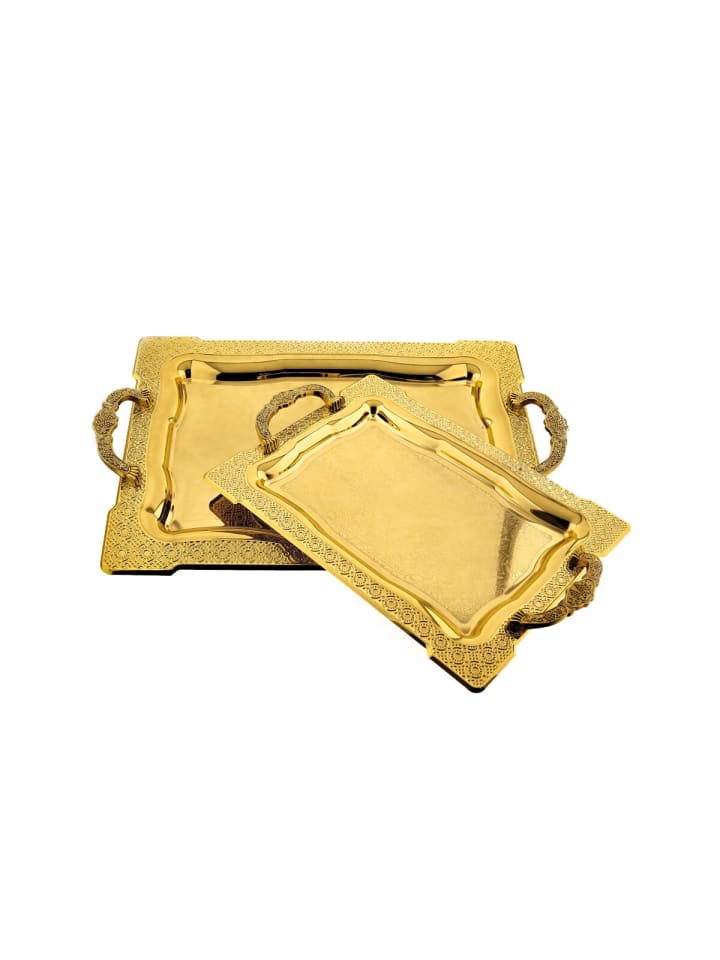 2er-Set Serviertabletts aus hochwertigem 18/10 Edelstahl in Gold(Motiv5)