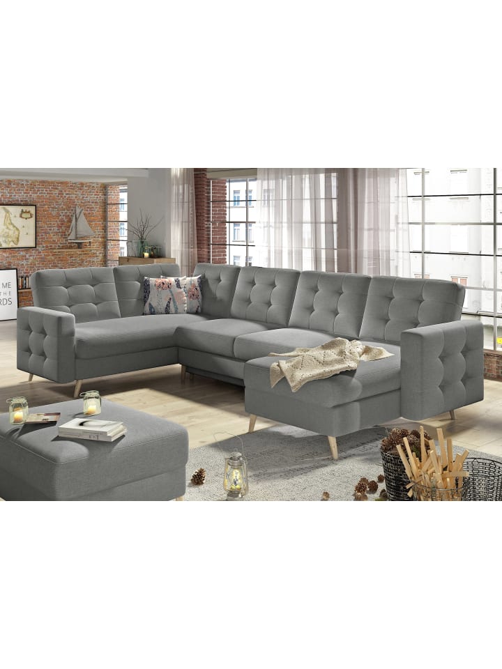 Ecksofa Thor in Webstoff Grau in Grau - (L) 320 x (B) 320 x (H) 90 cm
