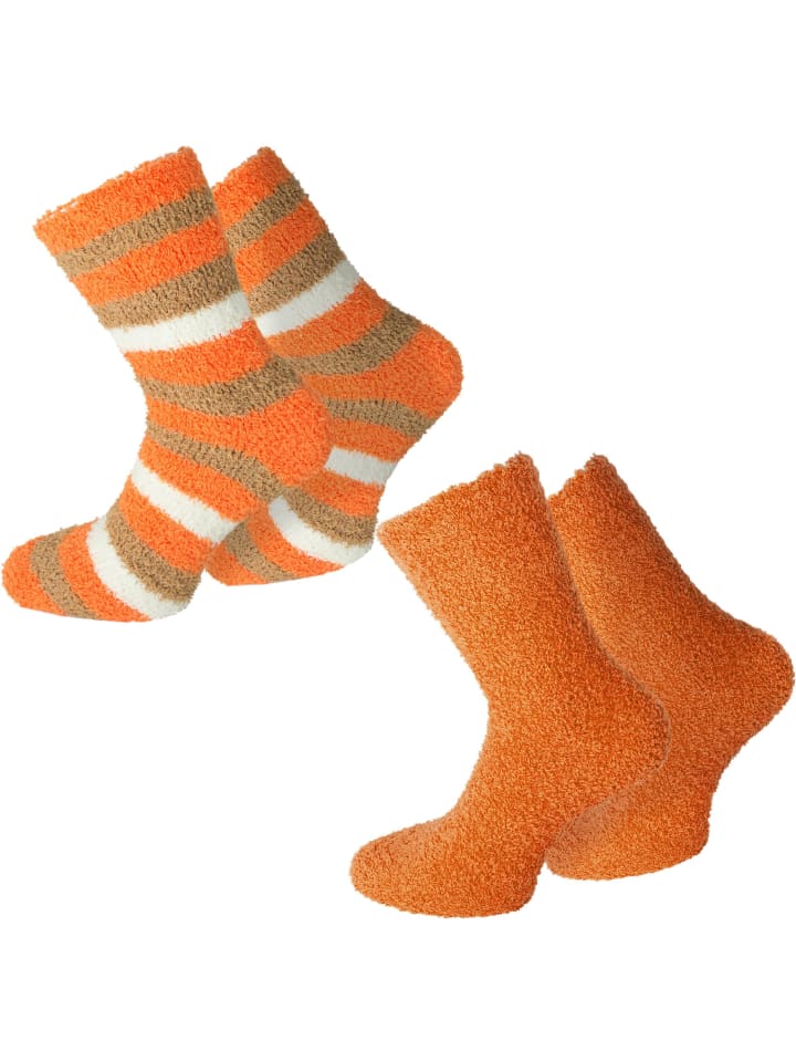 2 Paar Kuschel-Socken Ringel in Orange