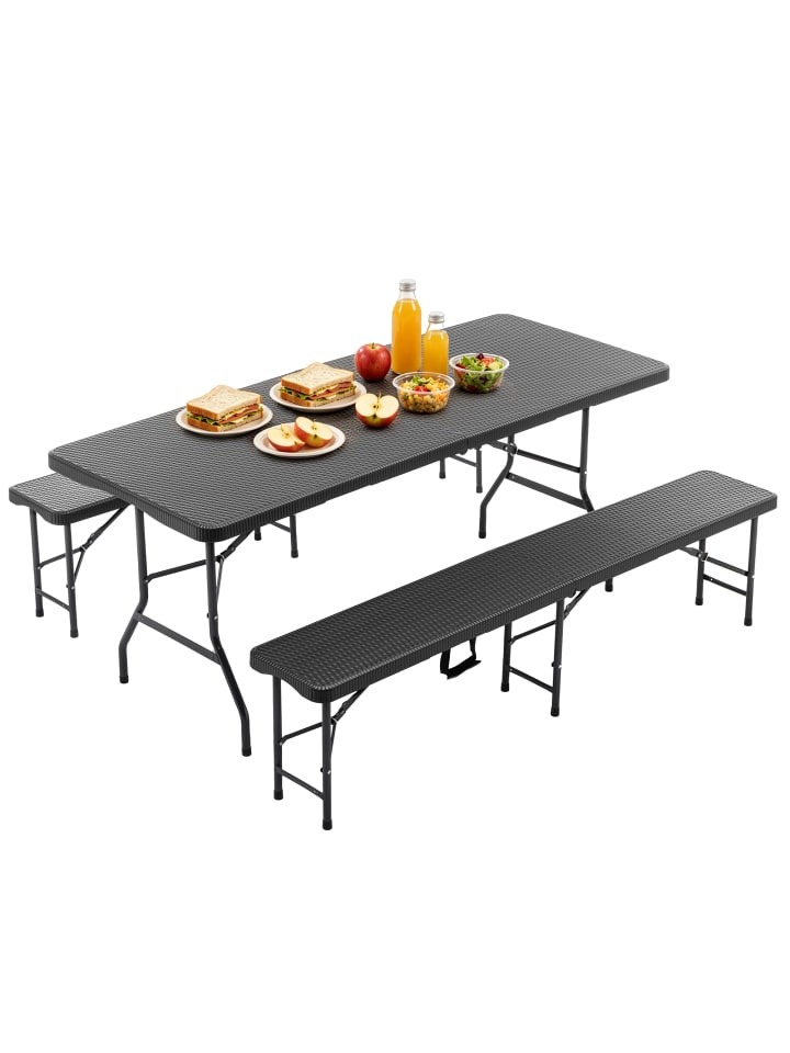 Picknicktisch in Schwarz 6 ft klappbar mit 2 Bänken HDPE für Camping