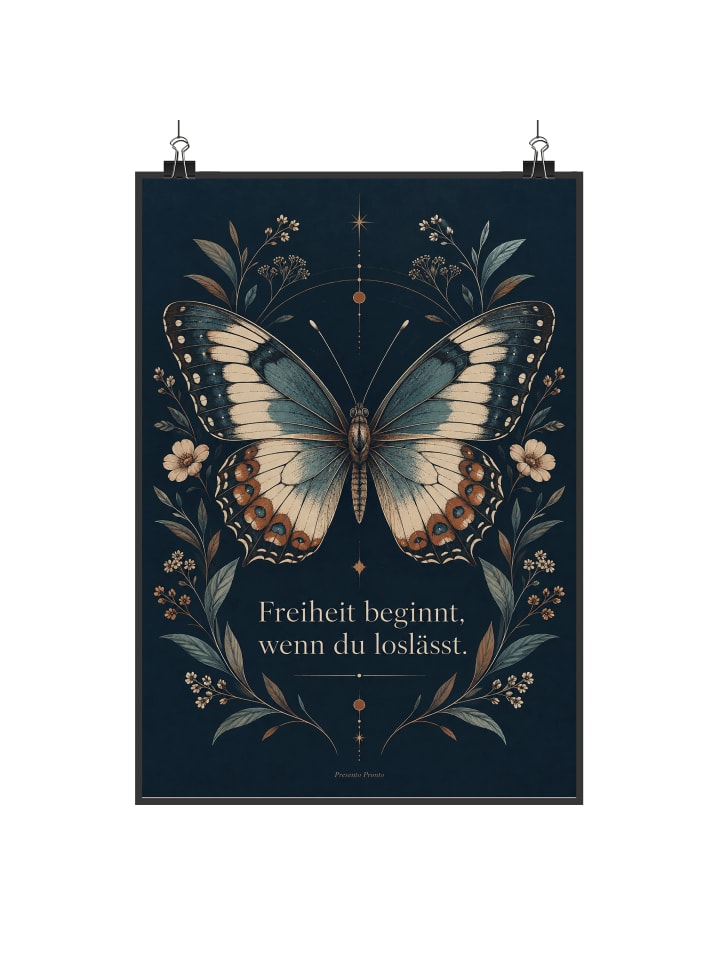 Poster Schmetterling luxuriös Design mit Spruch in Weiß