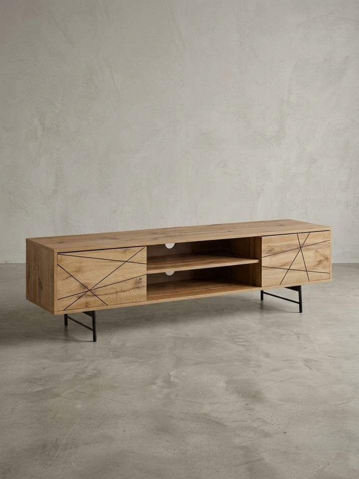 Eiche TV-Unterschrank, modernes Linienmuster, 160cm breit, robust