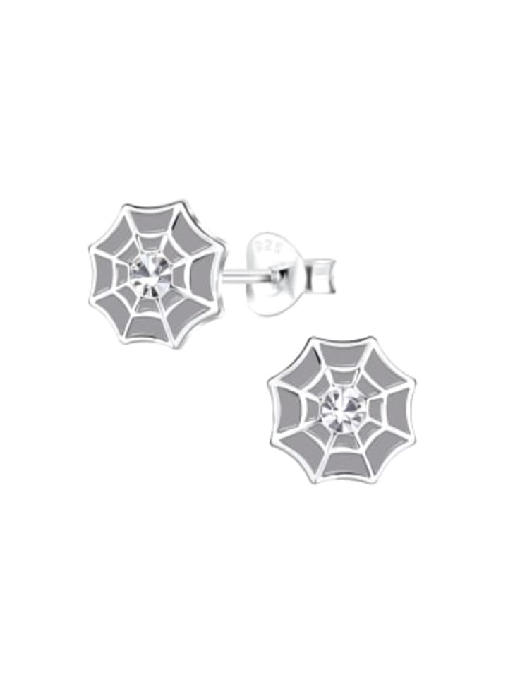 Ohrstecker SPINNENNETZ grau Kristall weiß in 925 Silber - 2-tlg.