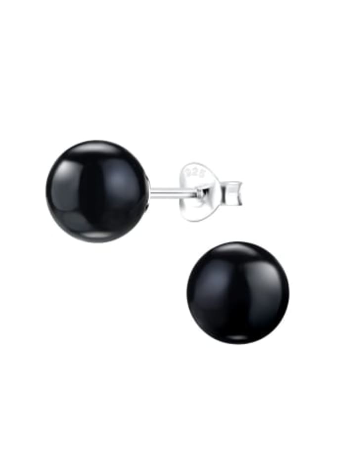 Ohrringe, Ohrstecker PERLE 8 mm schwarz in 925 Sterling Silber, 2-tlg.