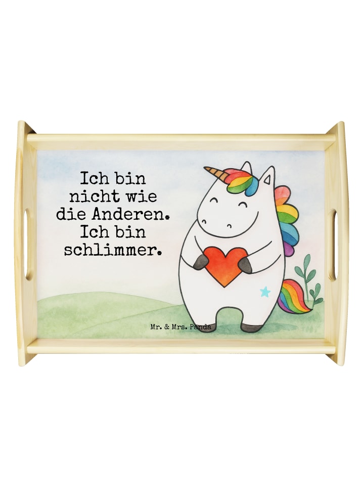 Serviertablett Einhorn Herz Design mit Spruch in Weiß