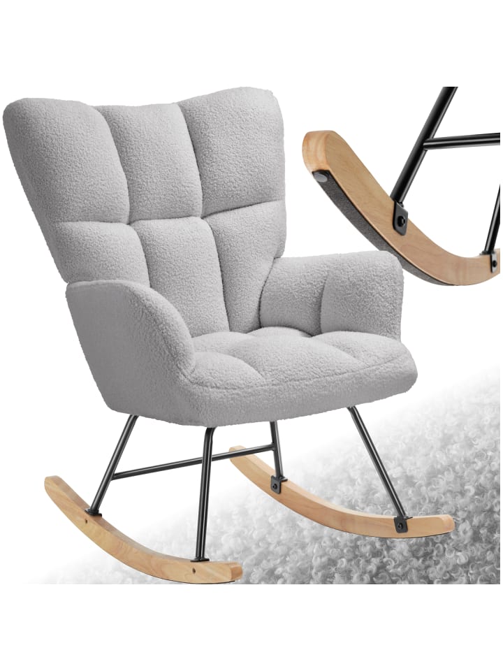 Schaukelstuhl Torve, 68 x 96 x 97 cm, Belastbarkeit 120 kg, Bouclé hellgrau