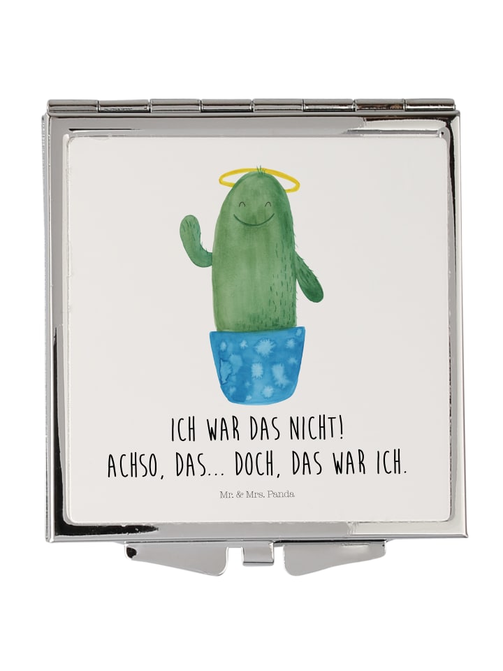 Taschenspiegel klappbar Kaktus Heilig mit Spruch in Weiß