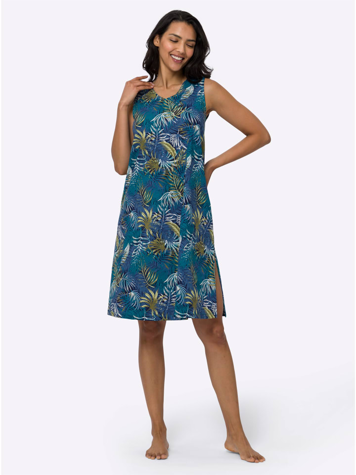 Sommerkleid in jeansblau-aquapetrol-bedruckt