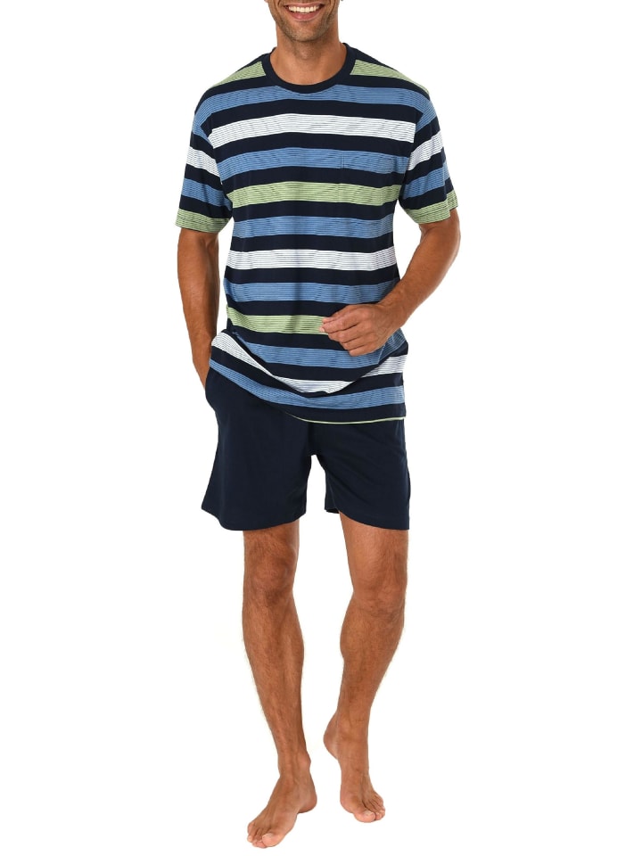 Shorty Pyjama kurzarm Schlafanzug Streifen - 46254 in marine
