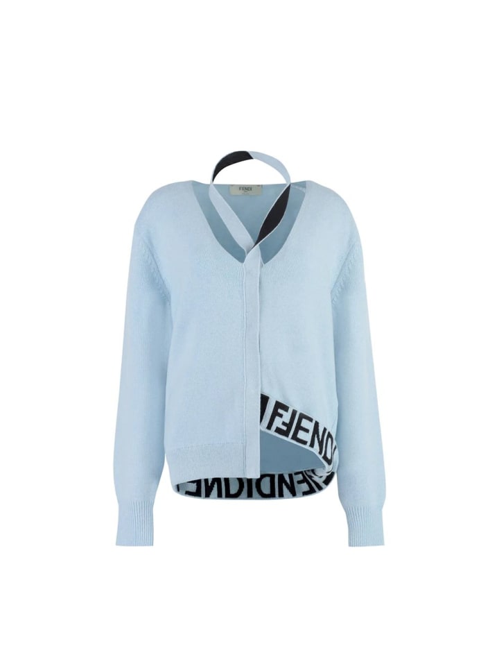 Blau Kaschmir Strickjacke