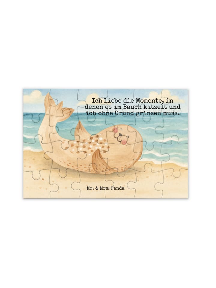 Puzzle Robbe Liegen Design mit Spruch in Weiß
